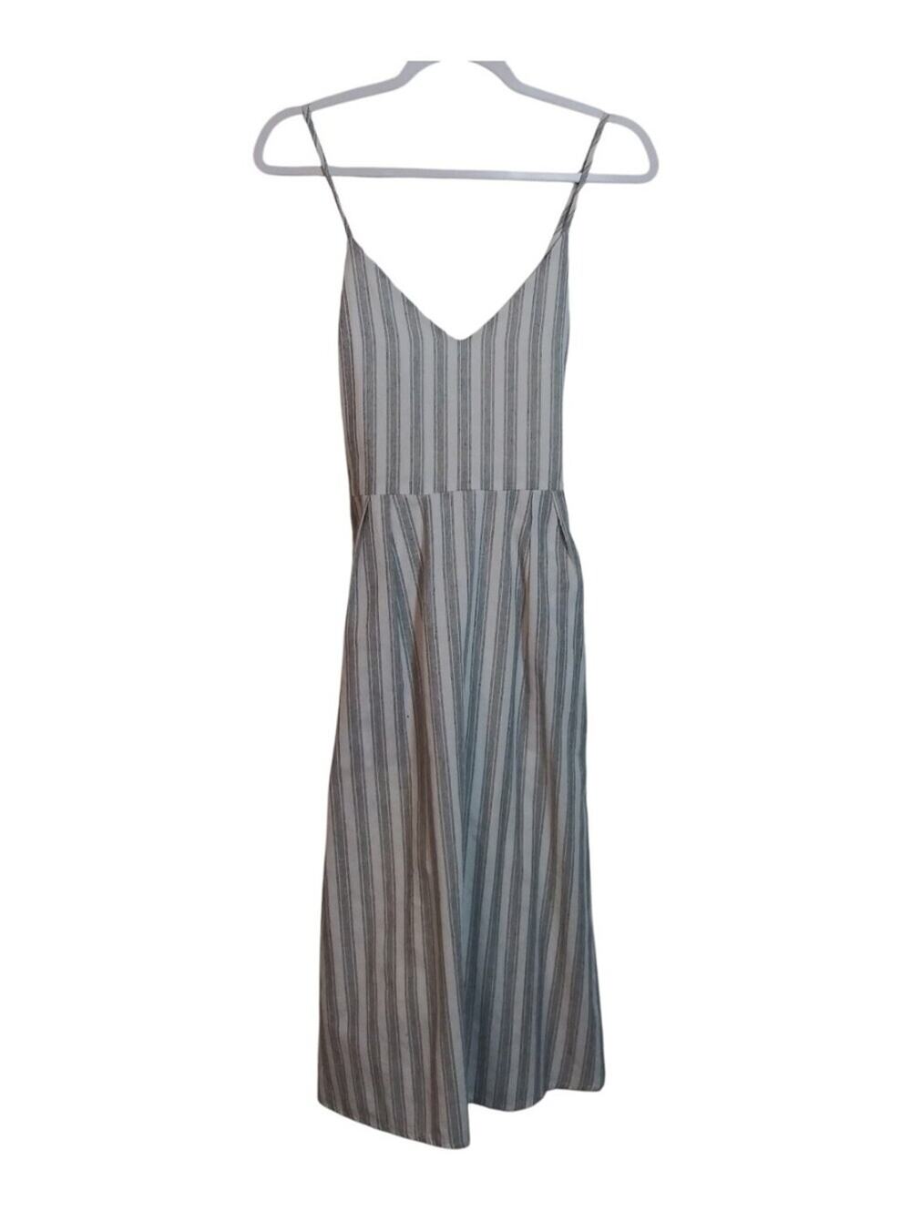 Lulu’s Nelson Black and White Striped Pockets Midi Dress Cotton Size M
